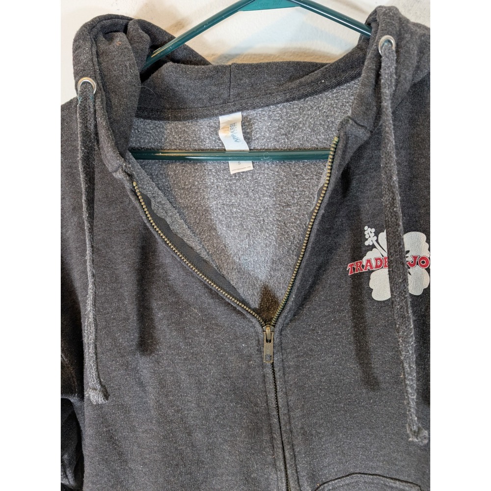 Trader Joes Hoodie Mens Small Gray Full Zip Hibiscus Flower Logo Sweatshirt MJ - Picture 3 of 8